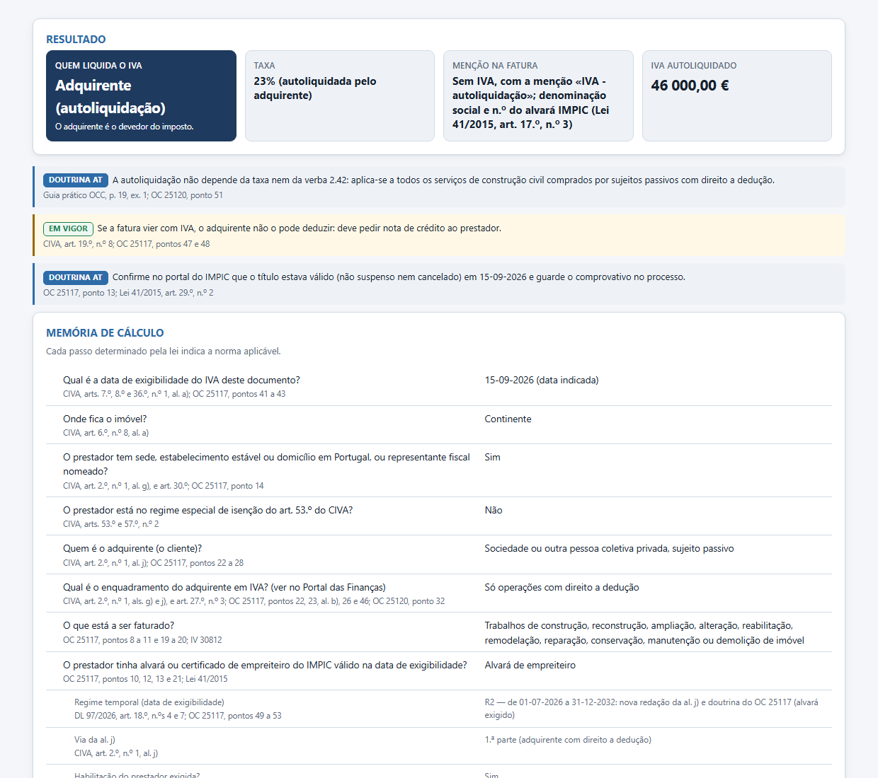 Resultado da autoliquidação: quem liquida o IVA, taxa, menção na fatura e campos da declaração periódica.